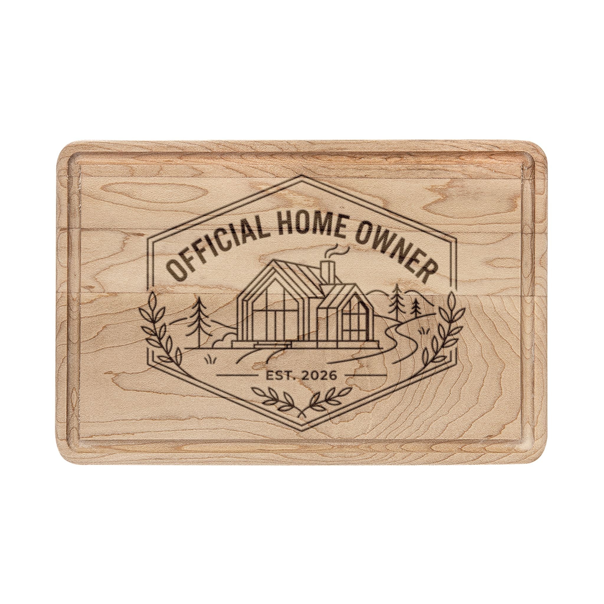 Official Homeowner EST 2026 Wooden Cutting Board | Engraved Housewarming Gift, Modern Style