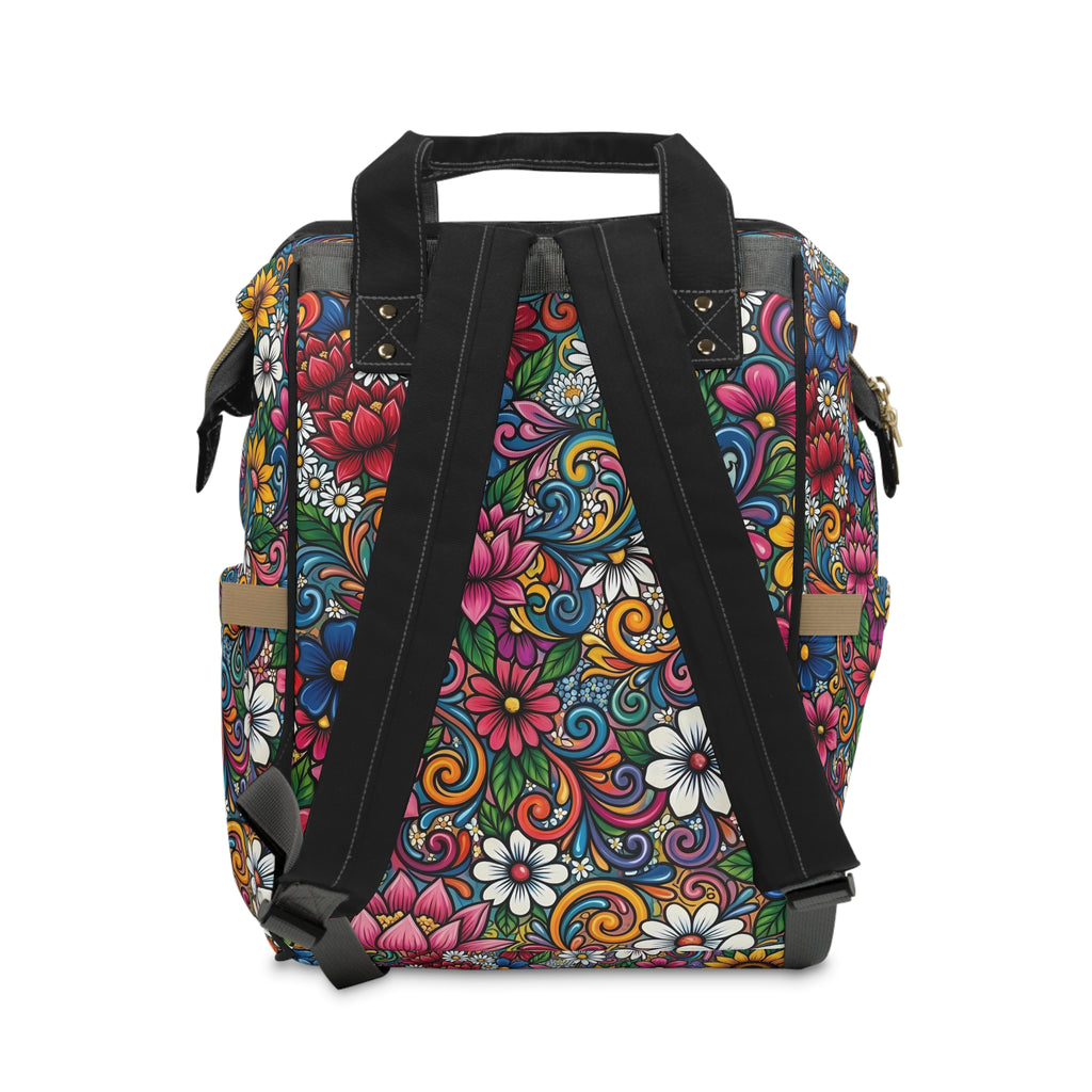 Colorful Floral Swirl Multifunctional Diaper Backpack | Floral Baby Bag