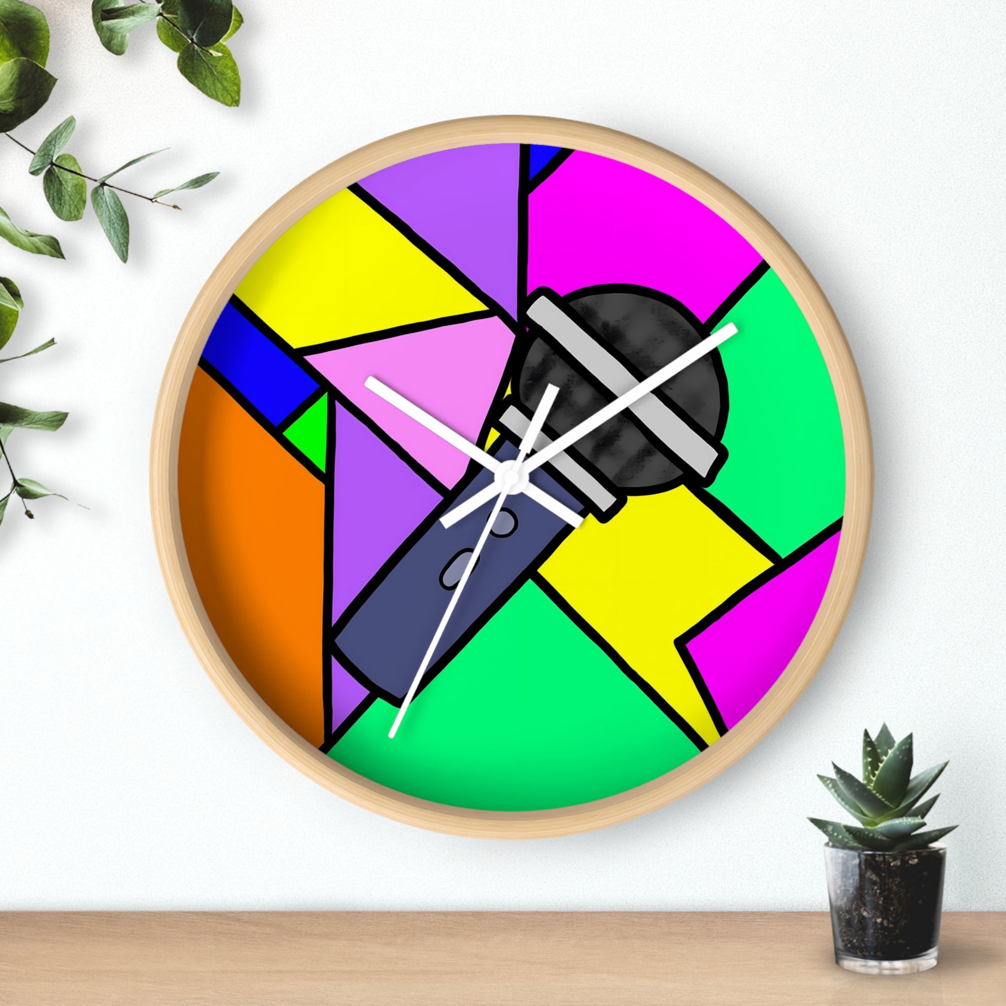 Microphone Pop Art Wall Clock — Colorful Singer/Music Decor