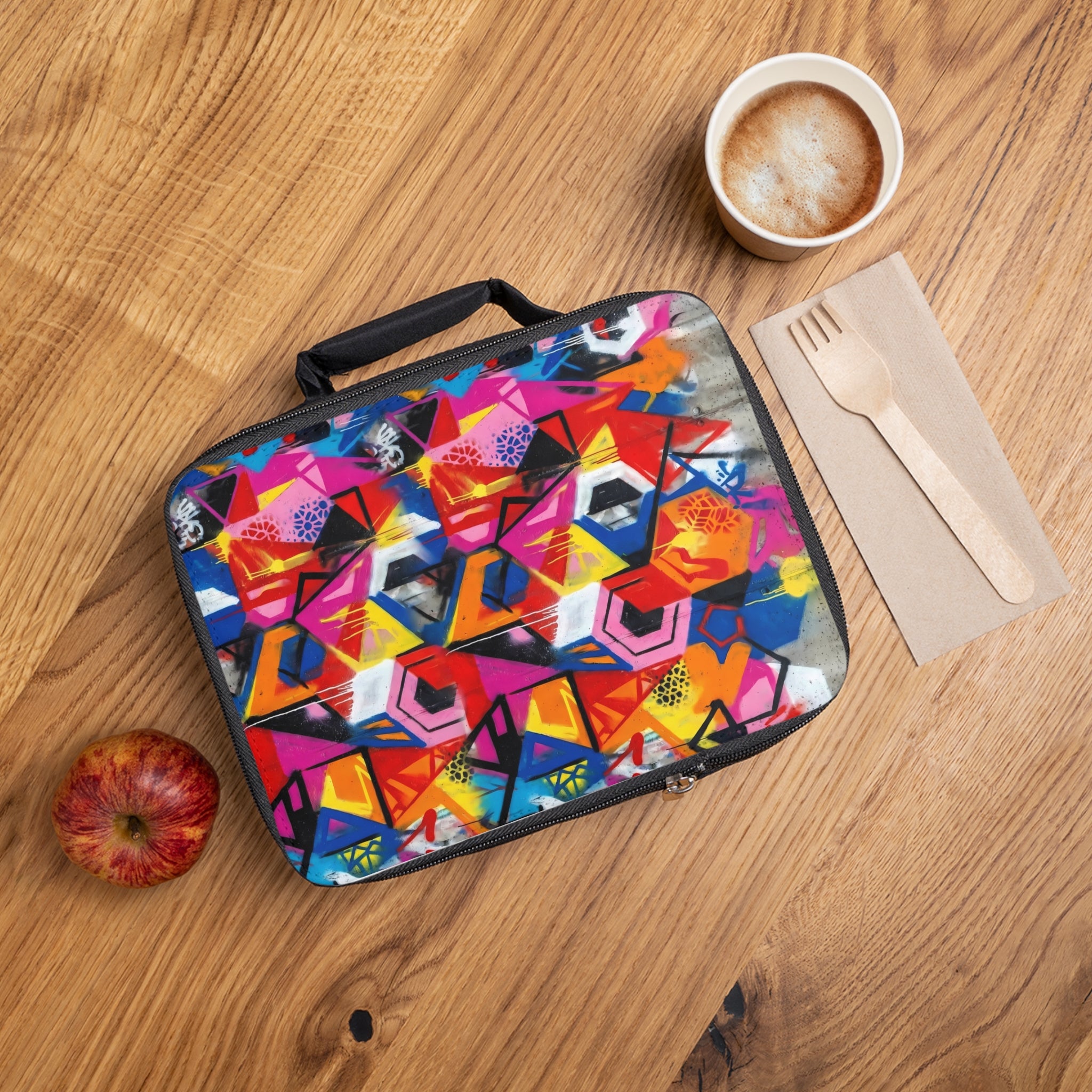 Colorful Geometric Lunch Bag - Vibrant Abstract Graffiti Design