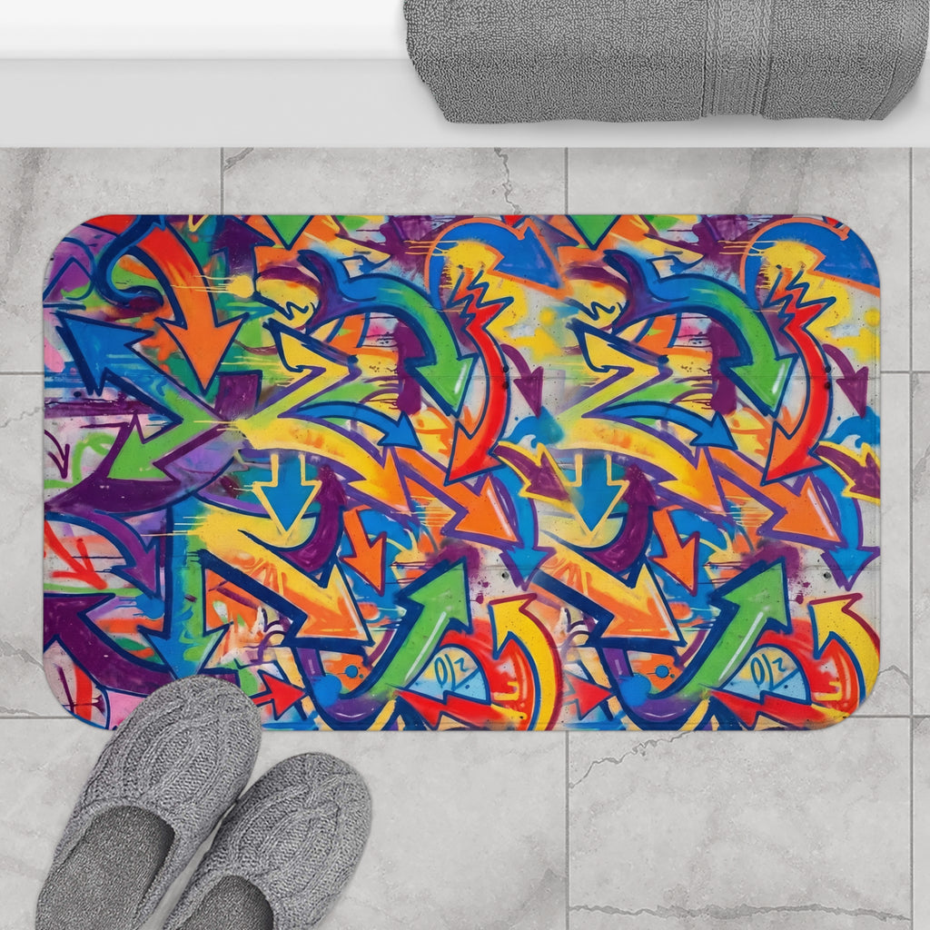 Graffiti Arrows Bath Mat — Colorful Urban Street Art Bathroom Rug