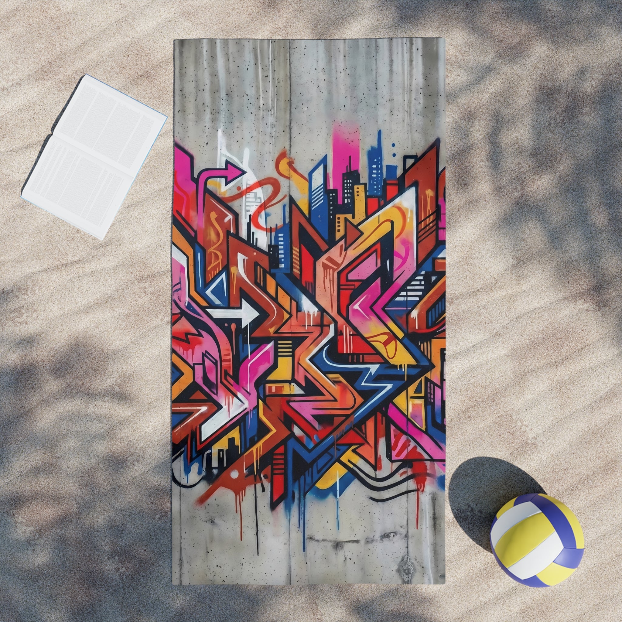 Graffiti Art Beach Towel — Vibrant Concrete-Background Design