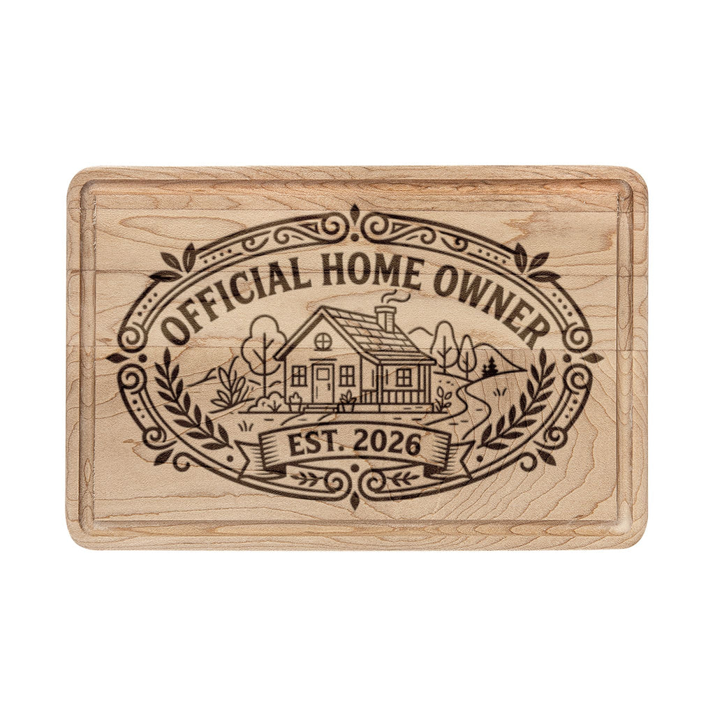 Official Homeowner EST 2026 Wooden Cutting Board | Engraved Housewarming Gift, Cottage Style