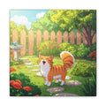 Classic Canvas Garden Cat Kids Art — Whimsical Orange Tabby in Sunny Backyard