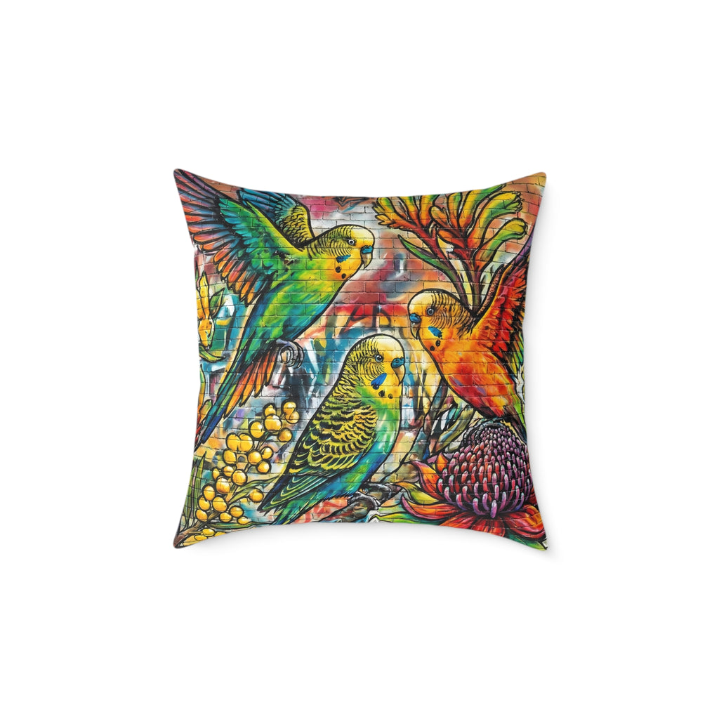 Graffiti Budgerigar Square Poly Canvas Pillow