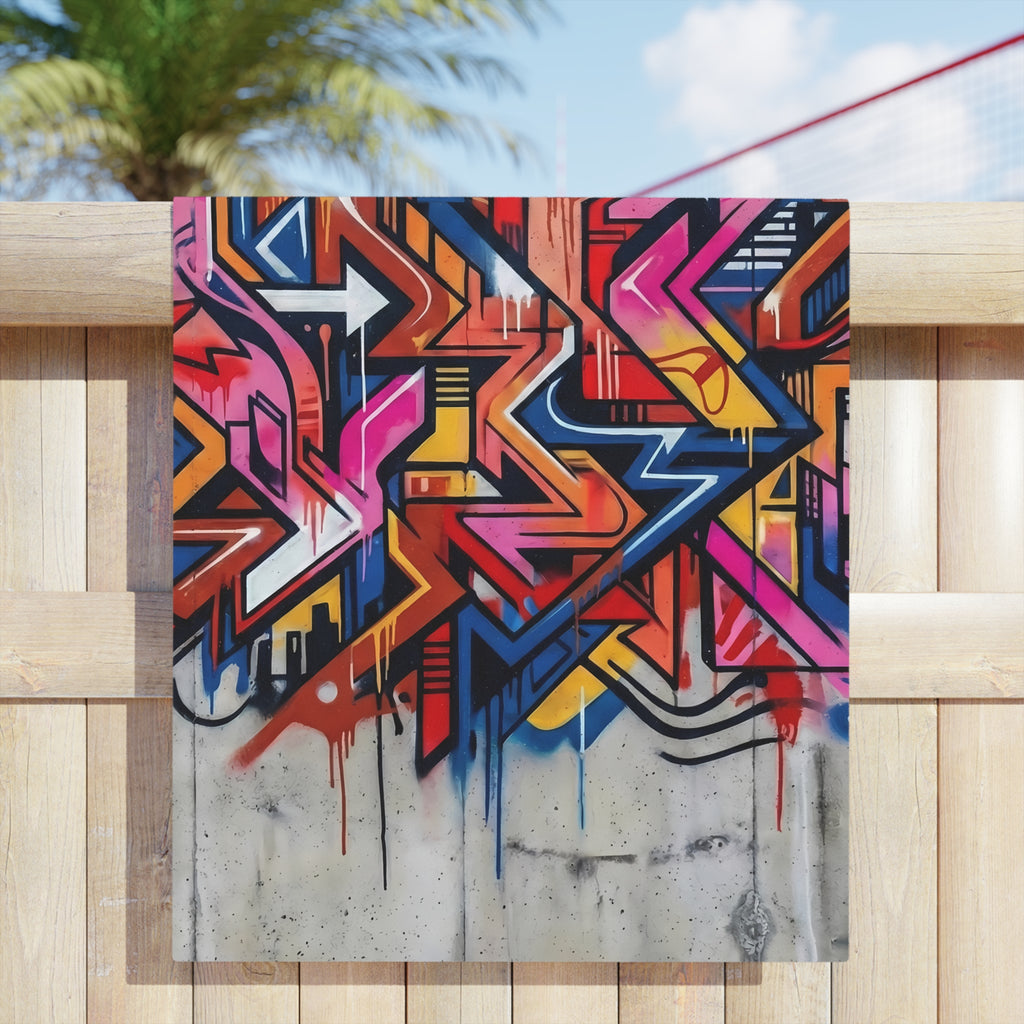 Graffiti Art Beach Towel — Vibrant Concrete-Background Design