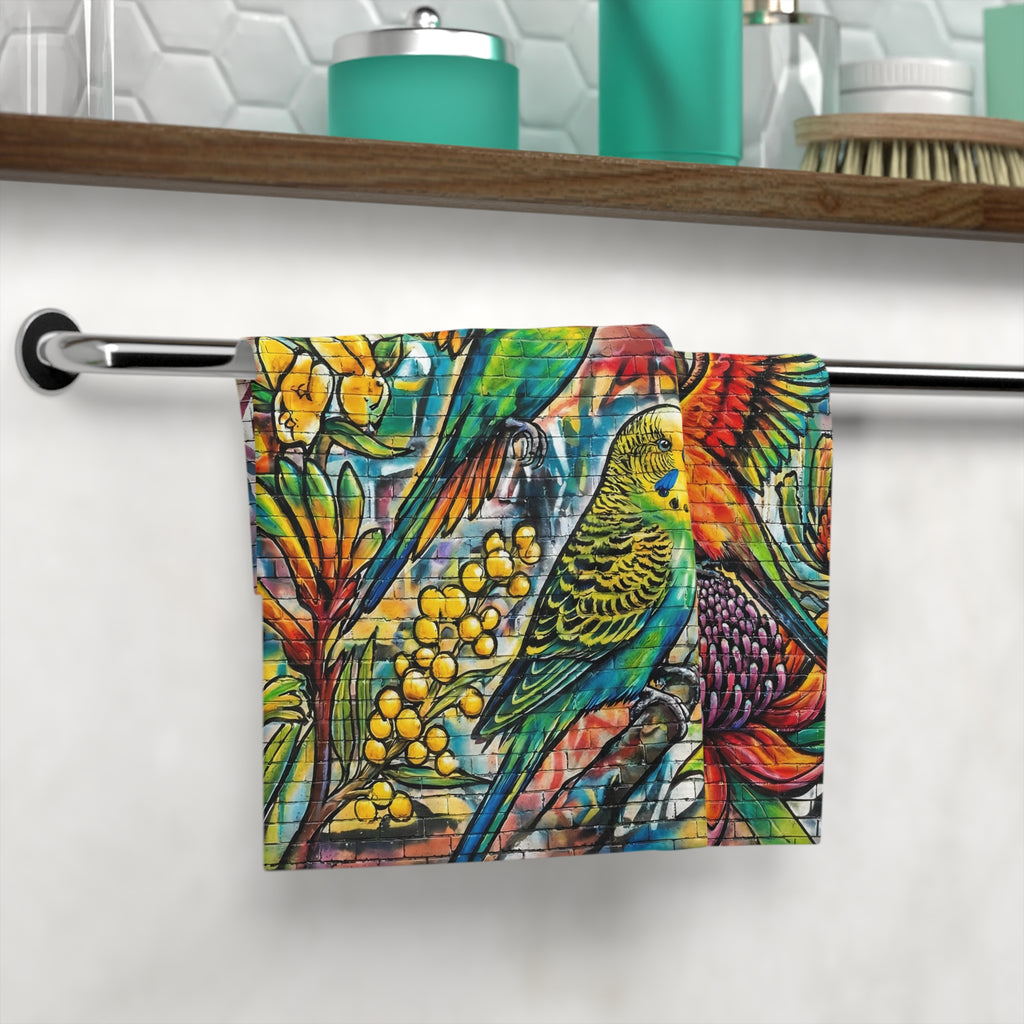 Face Towel — Colourful Budgerigar Floral Hand Towel