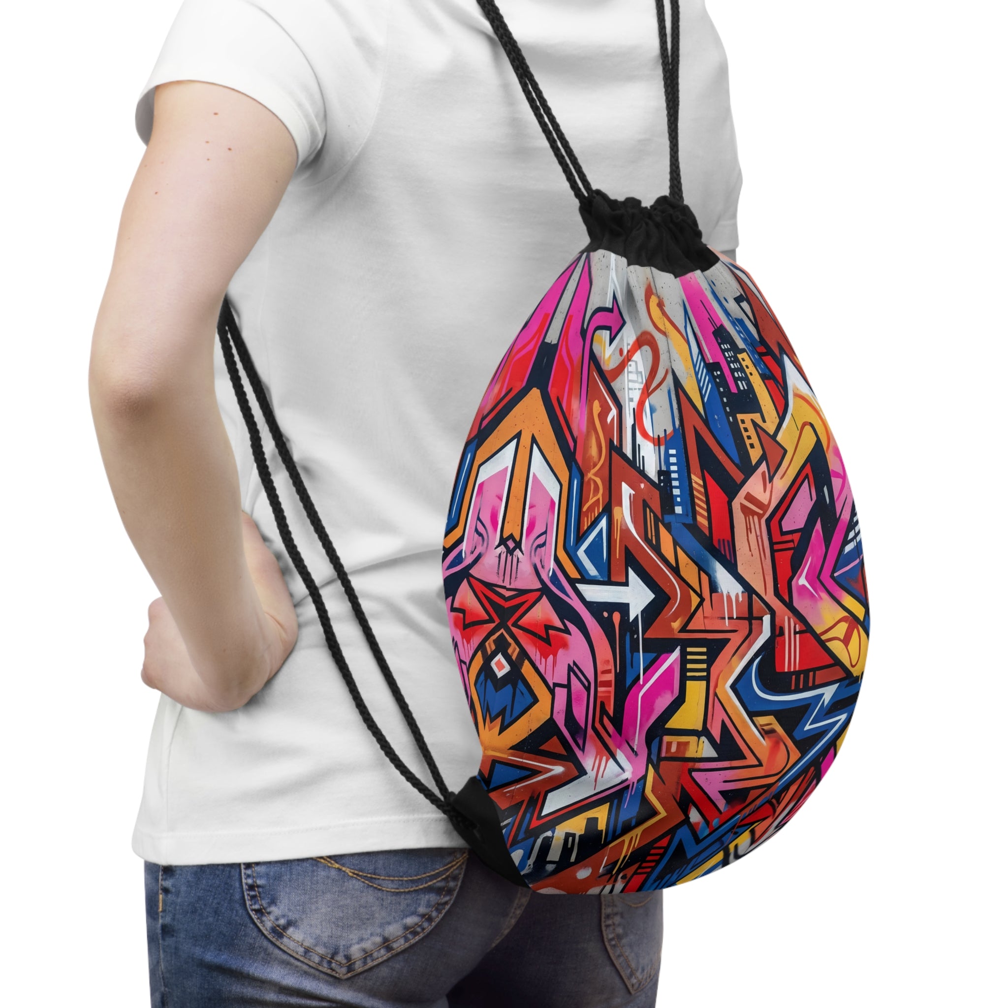 Colorful Urban Graffiti Drawstring Bag | Street Art Backpack