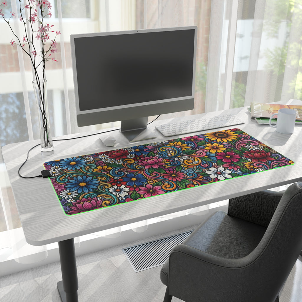 Vibrant Floral LED Mouse Pad | RGB Desk Mat, Colorful Flower Design