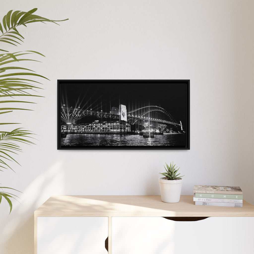 Framed Matte Canvas Sydney Harbour — Black & White Nightscape