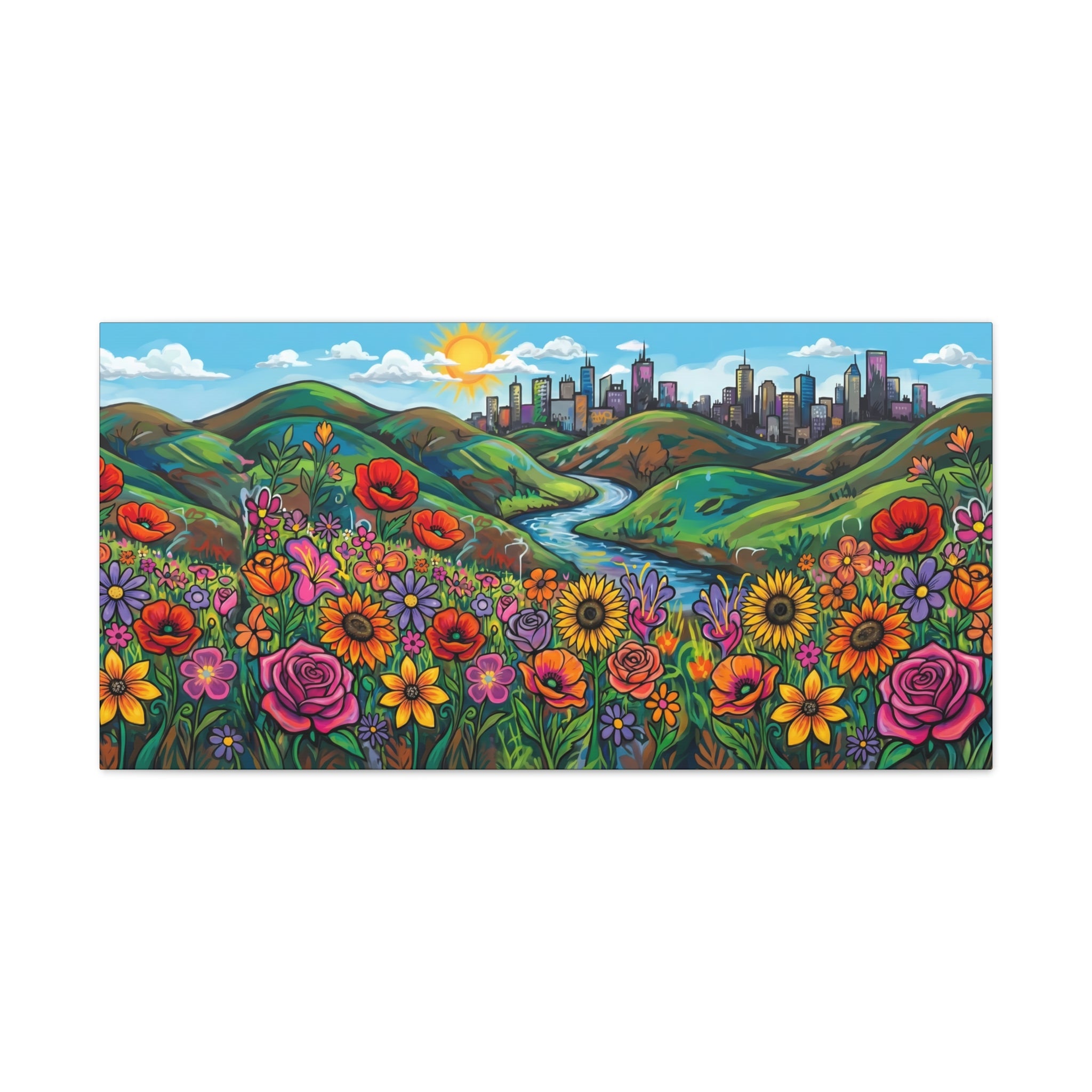 Sunlit Wildflower Valley Canvas Wall Art