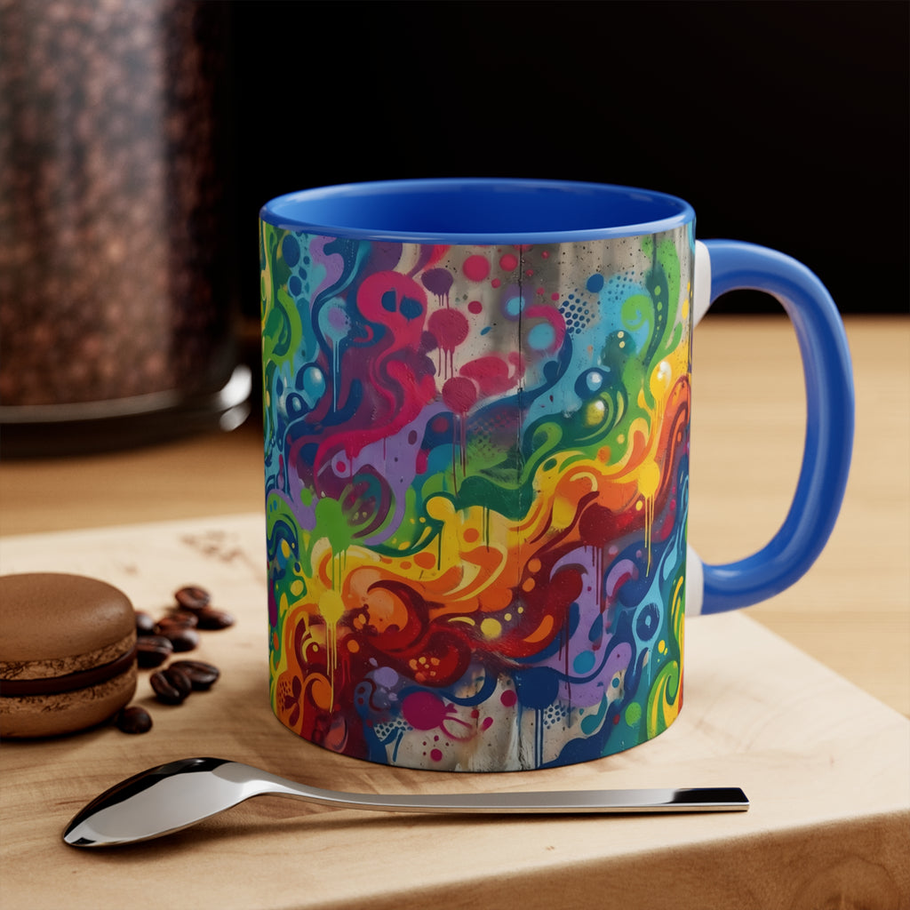 Rainbow Graffiti Swirl Mug | 11oz Ceramic Accent Coffee Cup (4 Colors)