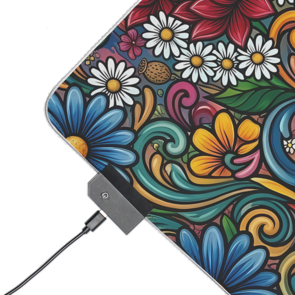 Vibrant Floral LED Mouse Pad | RGB Desk Mat, Colorful Flower Design