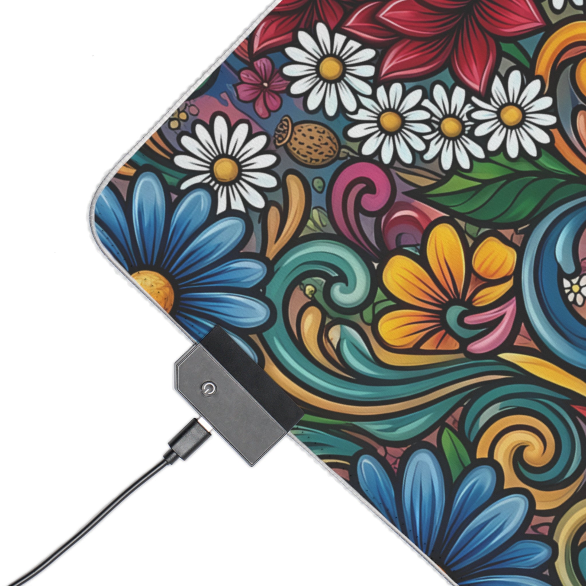 Vibrant Floral LED Mouse Pad | RGB Desk Mat, Colorful Flower Design