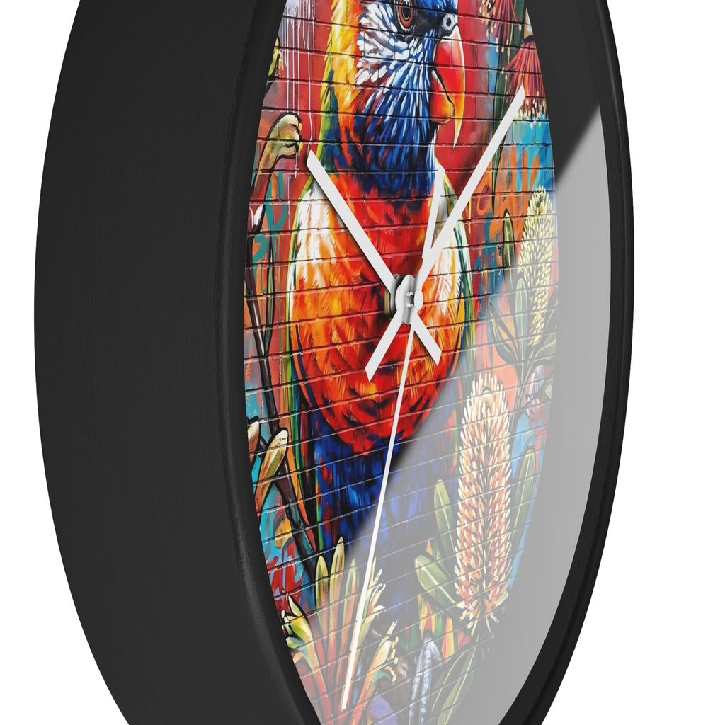 Rainbow Lorikeet Wall Clock | Colorful Parrot Art, Botanical Mural