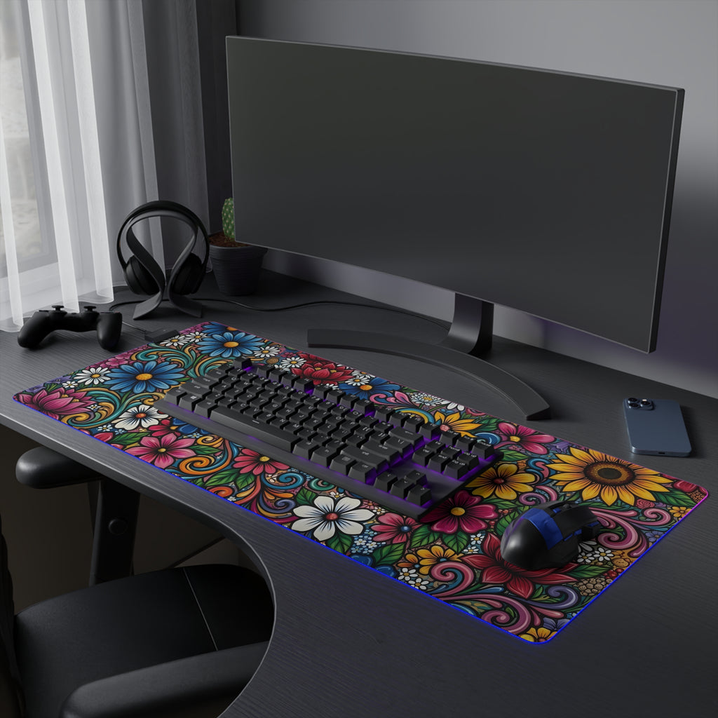 Vibrant Floral LED Mouse Pad | RGB Desk Mat, Colorful Flower Design
