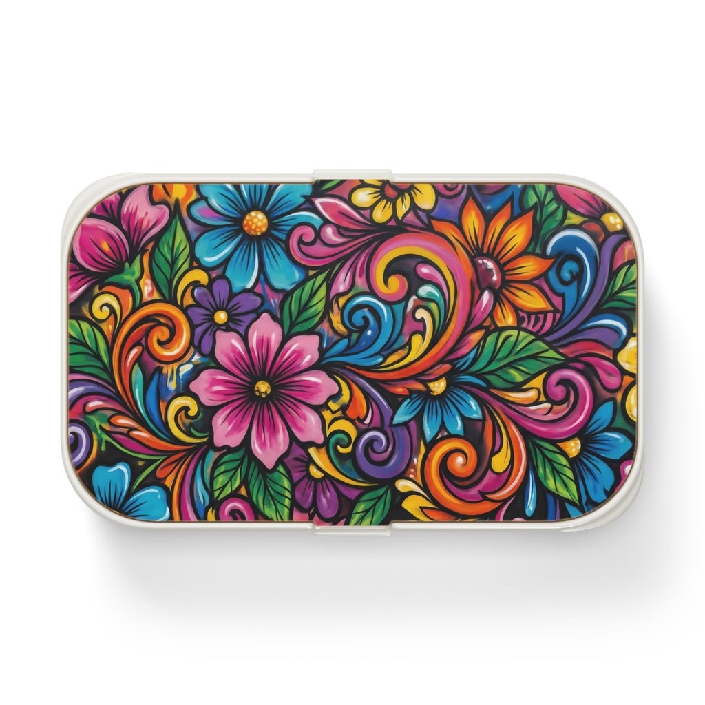 Floral Bento Lunch Box — Vibrant Flower Art Portable Lunchbox