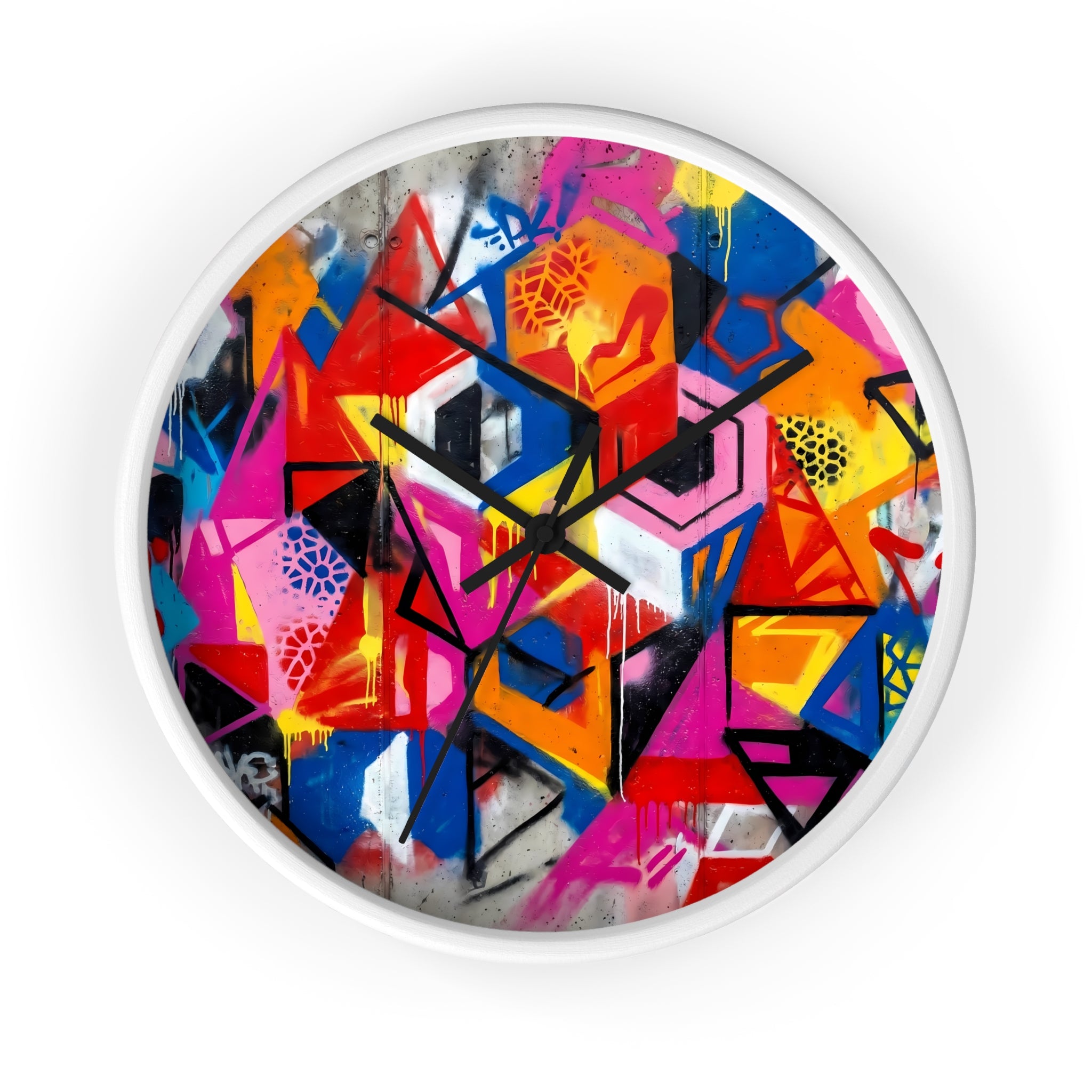 Street Art Geometric Wall Clock — Colorful Graffiti Cube Design