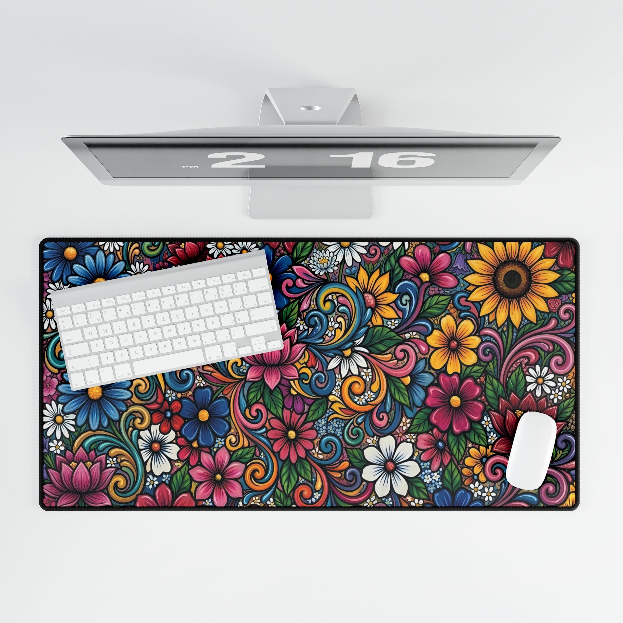 Colorful Floral Pattern Desk Mat | Boho Flower Mouse Pad