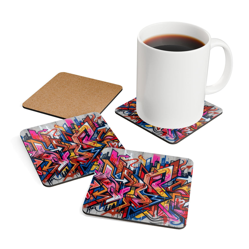 Graffiti Street Art Cork Coaster Set — Urban Vibes Drink Coasters (Set of 4)