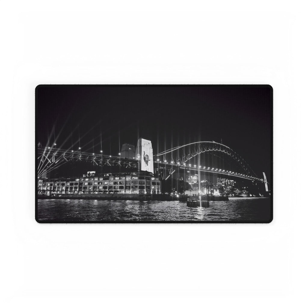 Sydney Harbour Bridge Nightscape Desk Mat — Black & White Iconic Bridge Desk Pad