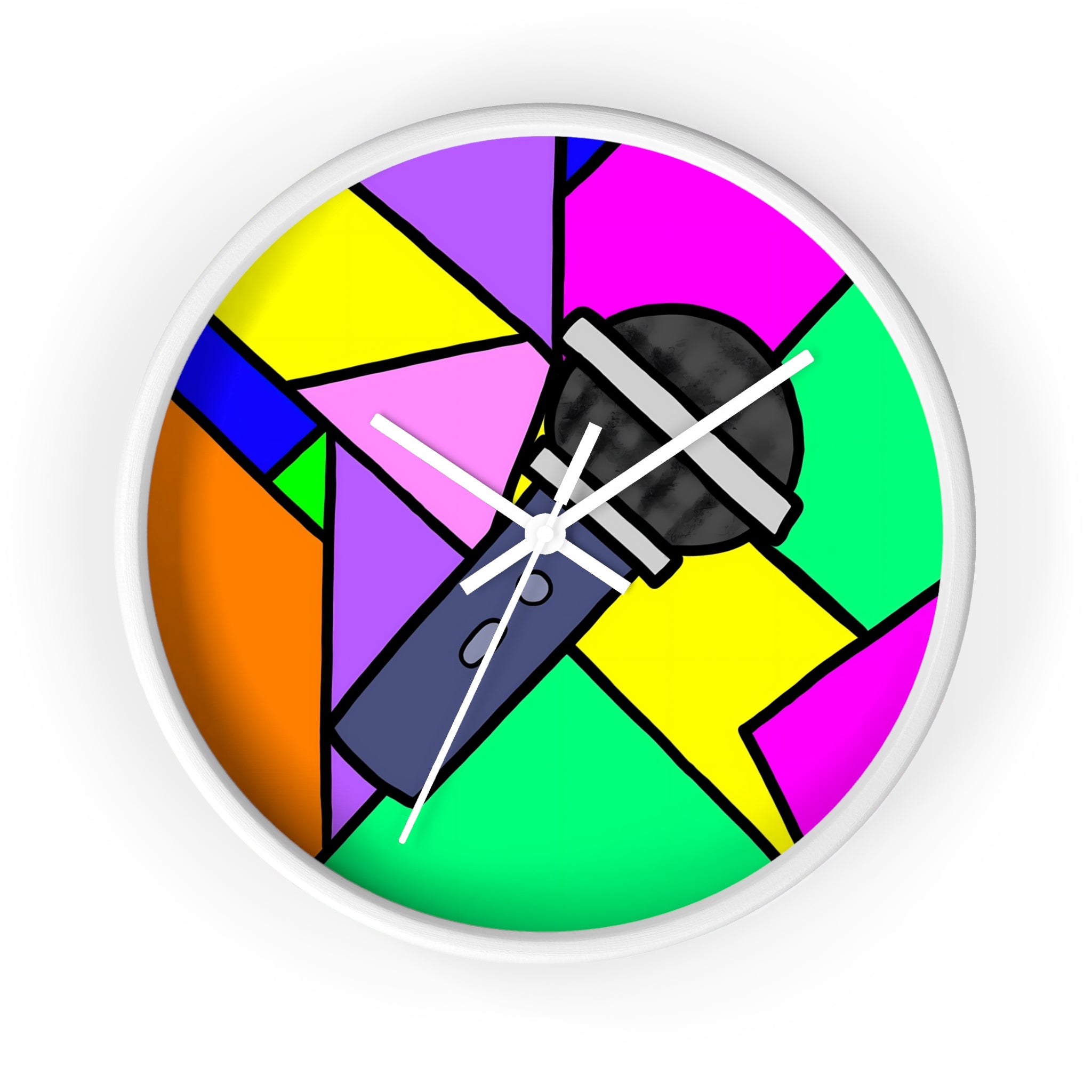 Microphone Pop Art Wall Clock — Colorful Singer/Music Decor