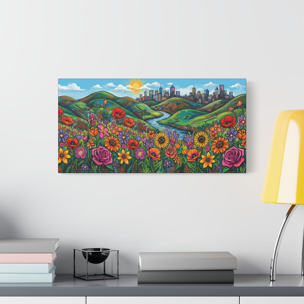Sunlit Wildflower Valley Canvas Wall Art