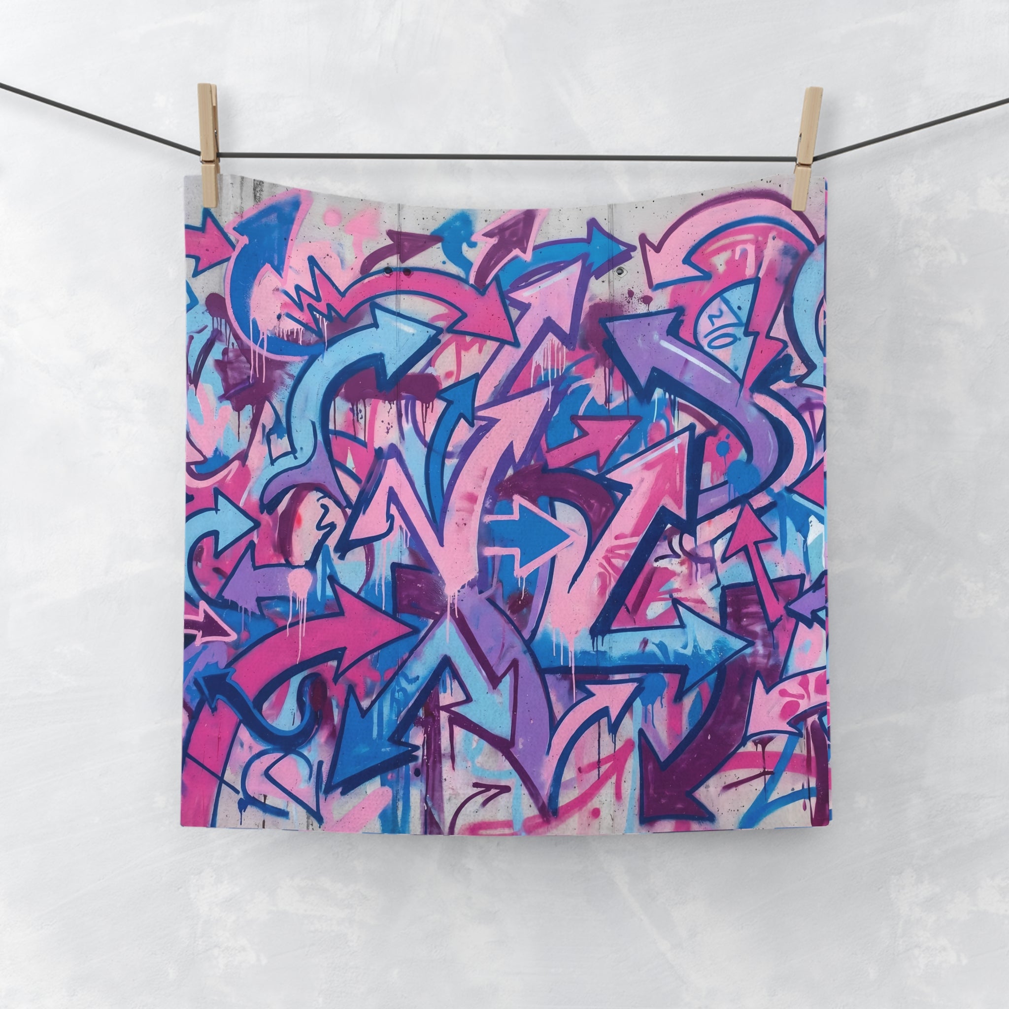 Face Towel — Pink & Blue Graffiti Arrow Print
