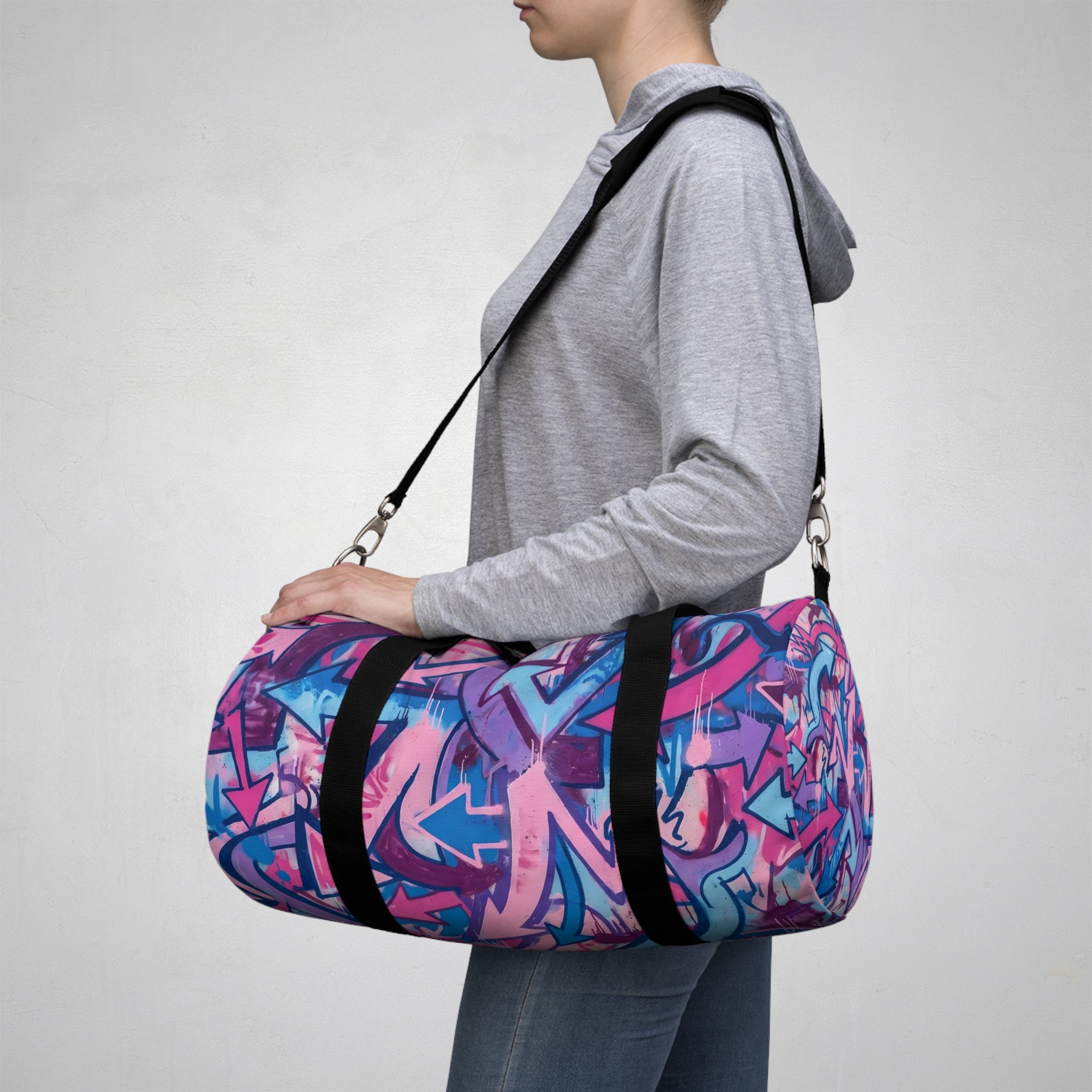 Pink & Blue Graffiti Duffel Bag — Urban Street Art Travel Gym Bag