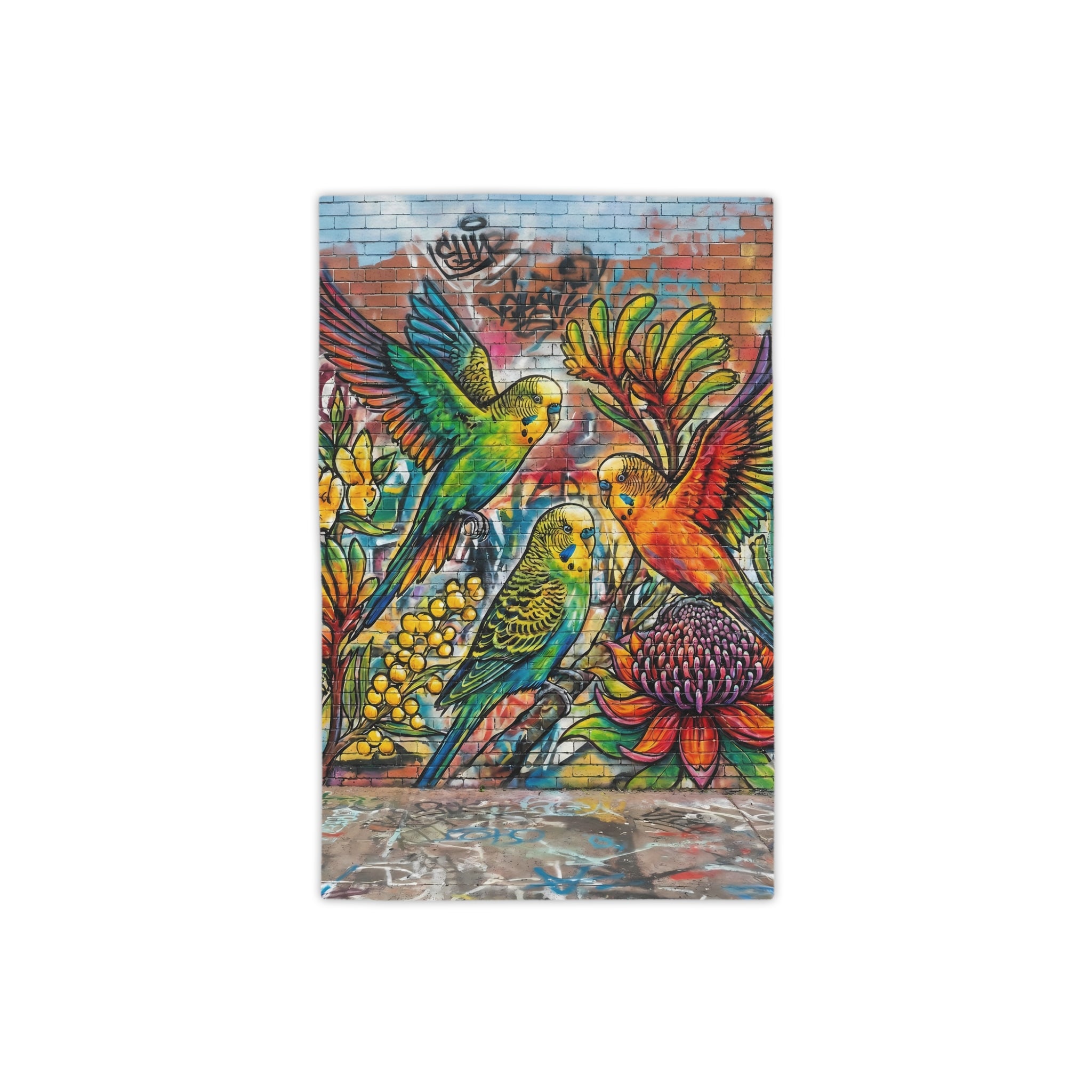 Graffiti Budgerigar Beach Towel — Vibrant Urban Art