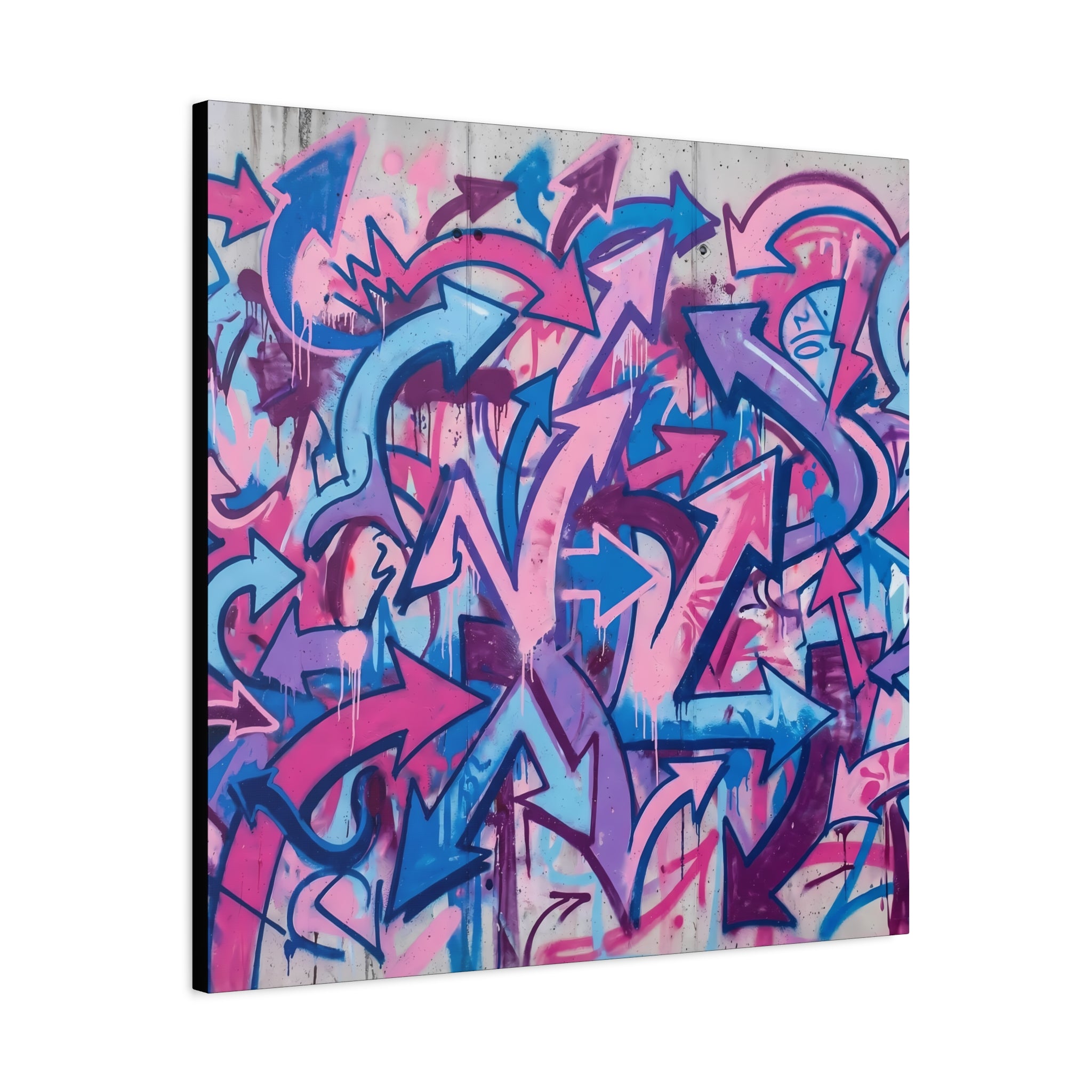 Pink & Blue Graffiti Arrow Canvas — Stretched Matte Wall Art