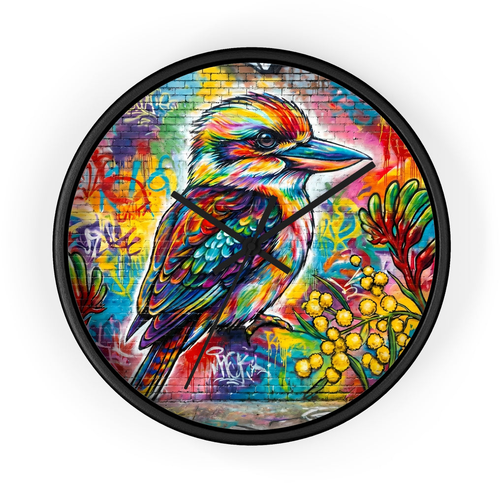 Colorful Kookaburra Wall Clock | Vibrant Bird Graffiti Art