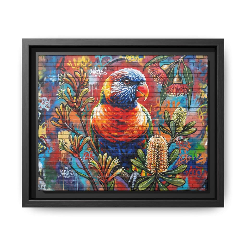 Rainbow Lorikeet Graffiti Canvas — Framed Matte Wall Art