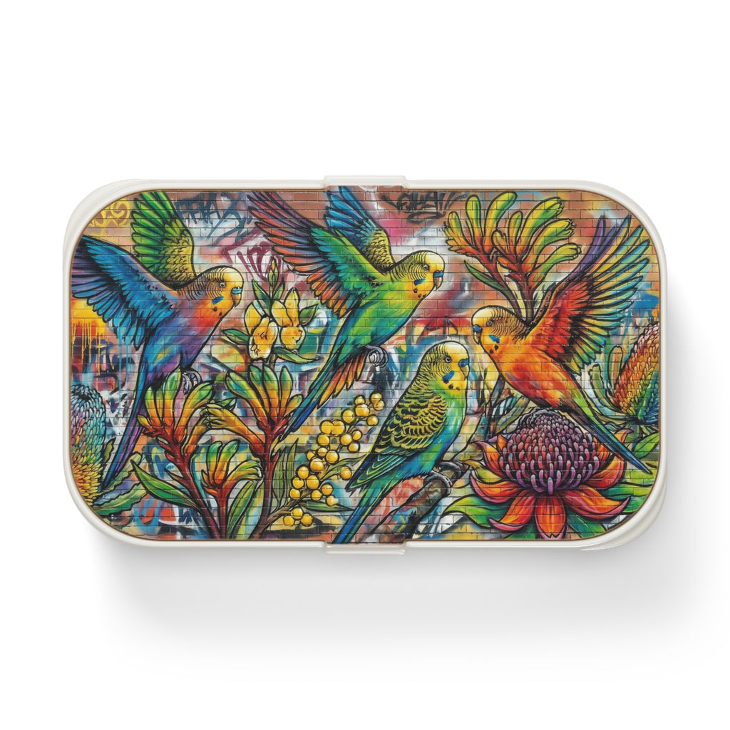 Bento Lunch Box — Budgerigar & Native Wildflowers Design