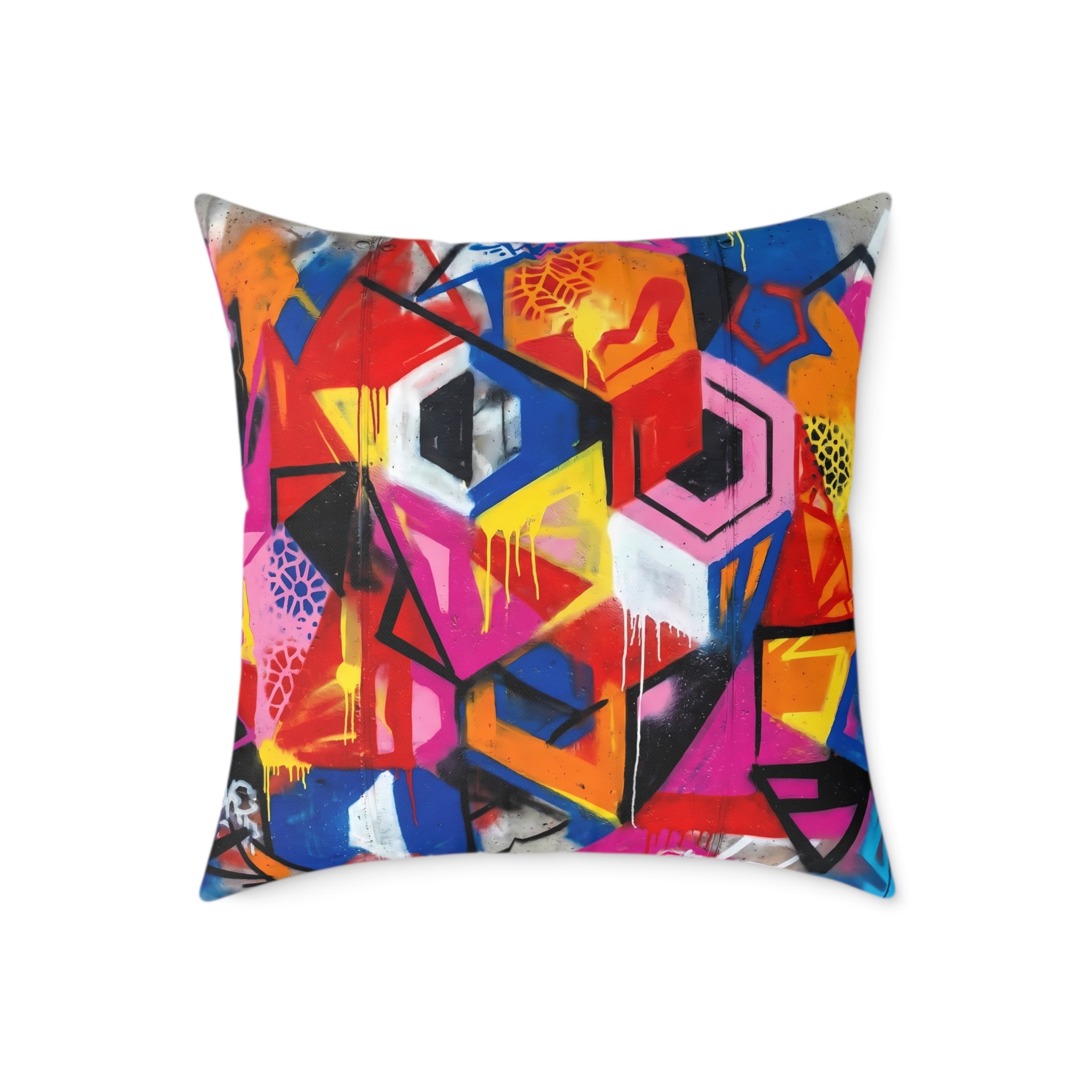 Abstract Geometric Graffiti Pillow — Colorful Throw Pillow