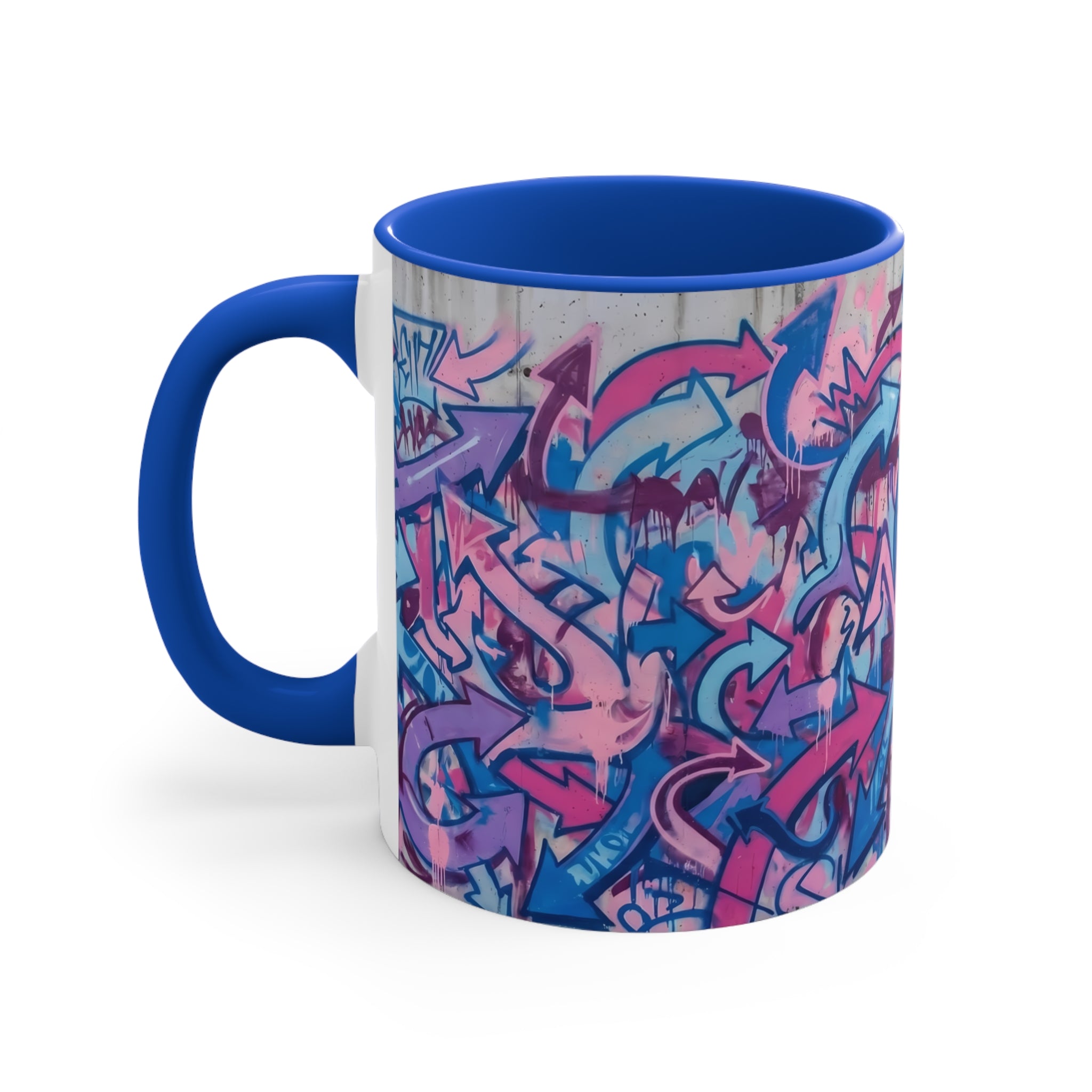 11oz Accent Mug — Pink & Blue Graffiti Arrow Design