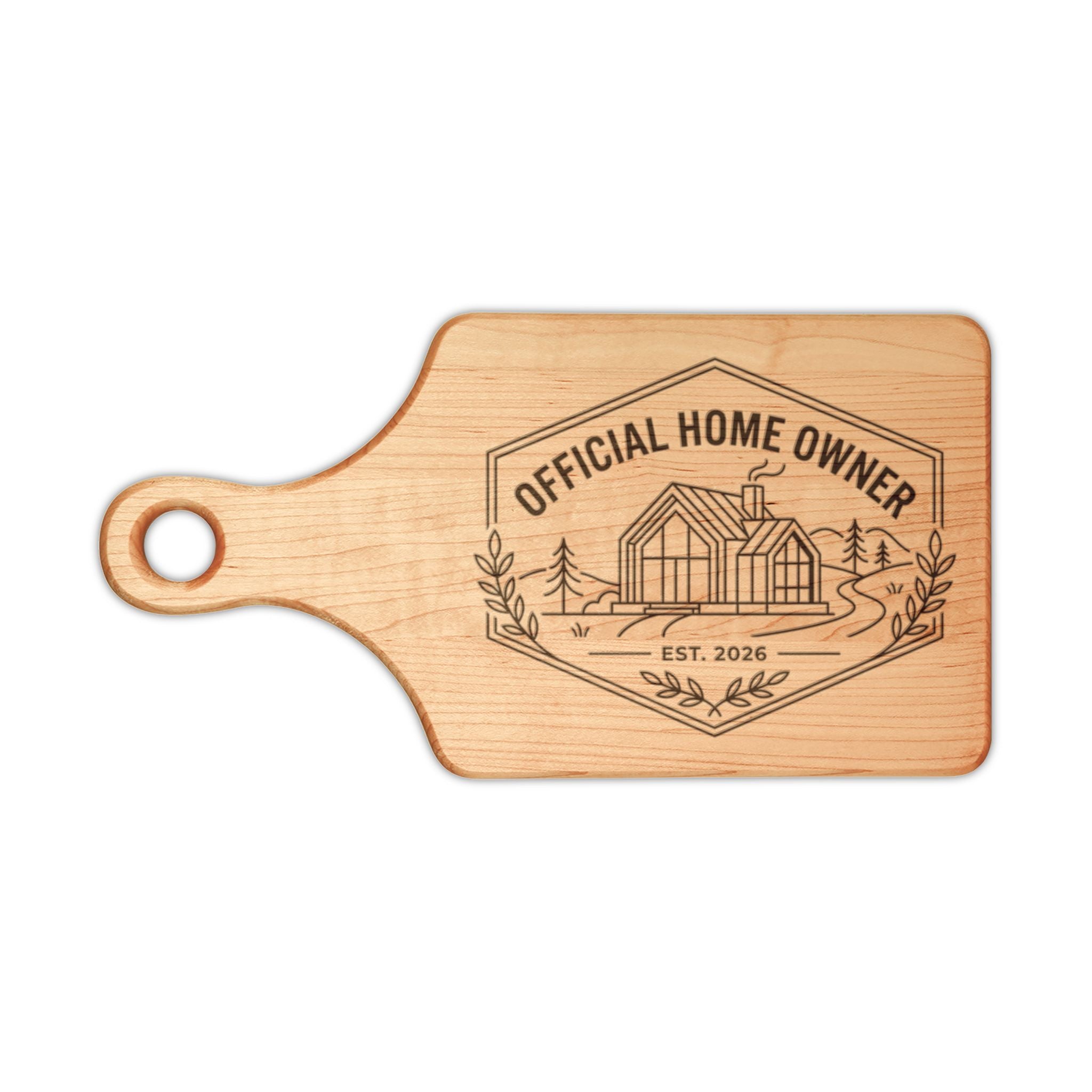 Official Homeowner EST 2026 Wooden Cutting Board | Engraved Housewarming Gift, Modern Style