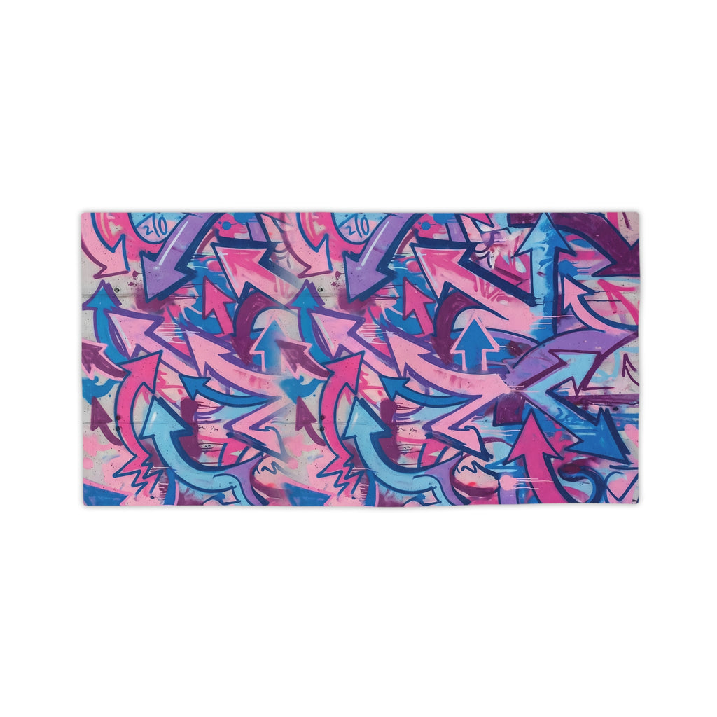 Graffiti Arrow Beach Towel — Pink & Blue Urban Street Art Design