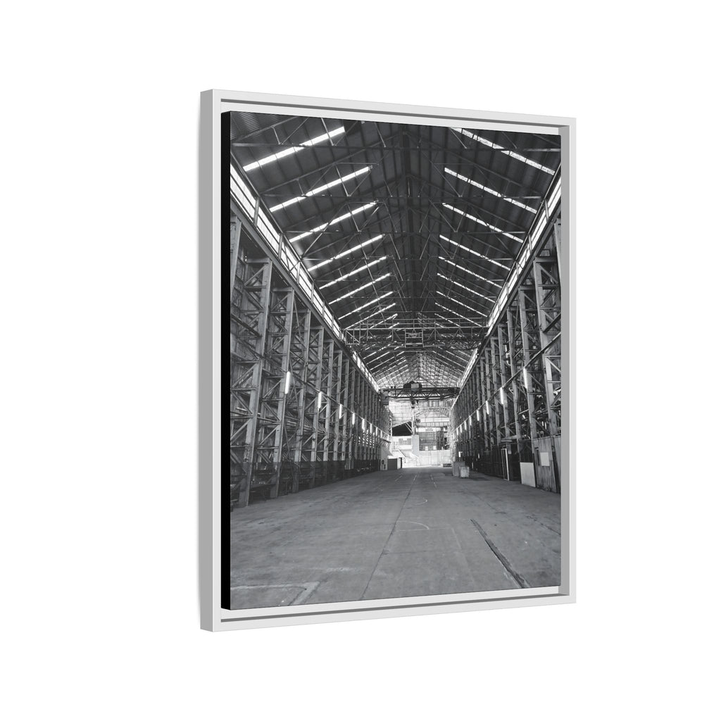 Framed Matte Canvas Industrial Warehouse - Black & White Wall Art