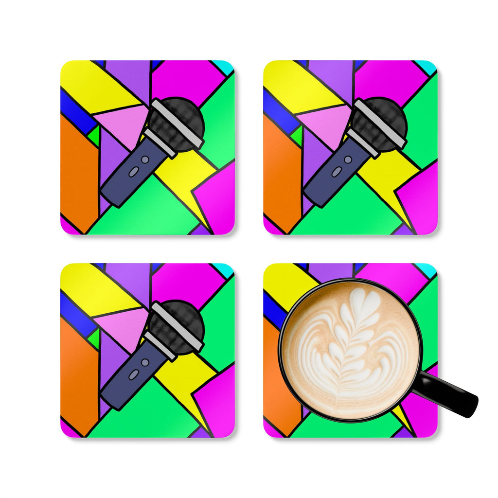 Pop Art Corkwood Coaster Set — Vibrant Retro Pattern Drink Coasters (Set of 4)