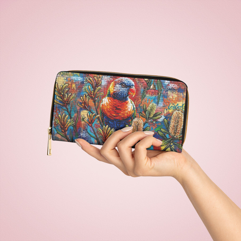 Rainbow Lorikeet Graffiti Art Zipper Wallet | Vibrant Urban Art Purse