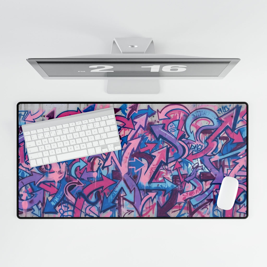 Graffiti Arrow Desk Mat — Pink & Purple Street Art Gaming Mouse Pad