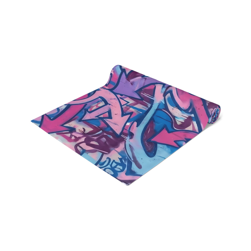 Graffiti Arrow Table Runner — Pink & Purple Street Art Cotton-Poly Blend