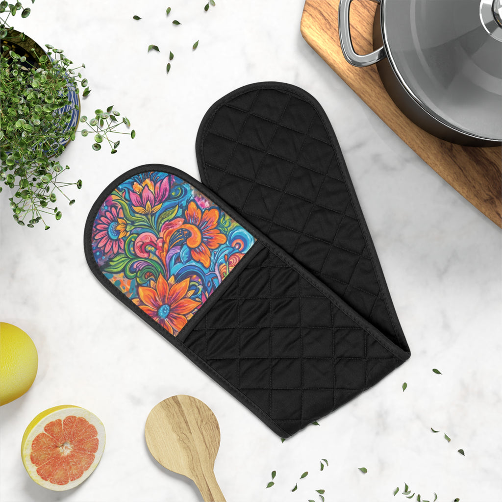 Floral Heat-Resistant Oven Mitt — Colorful Kitchen Grip