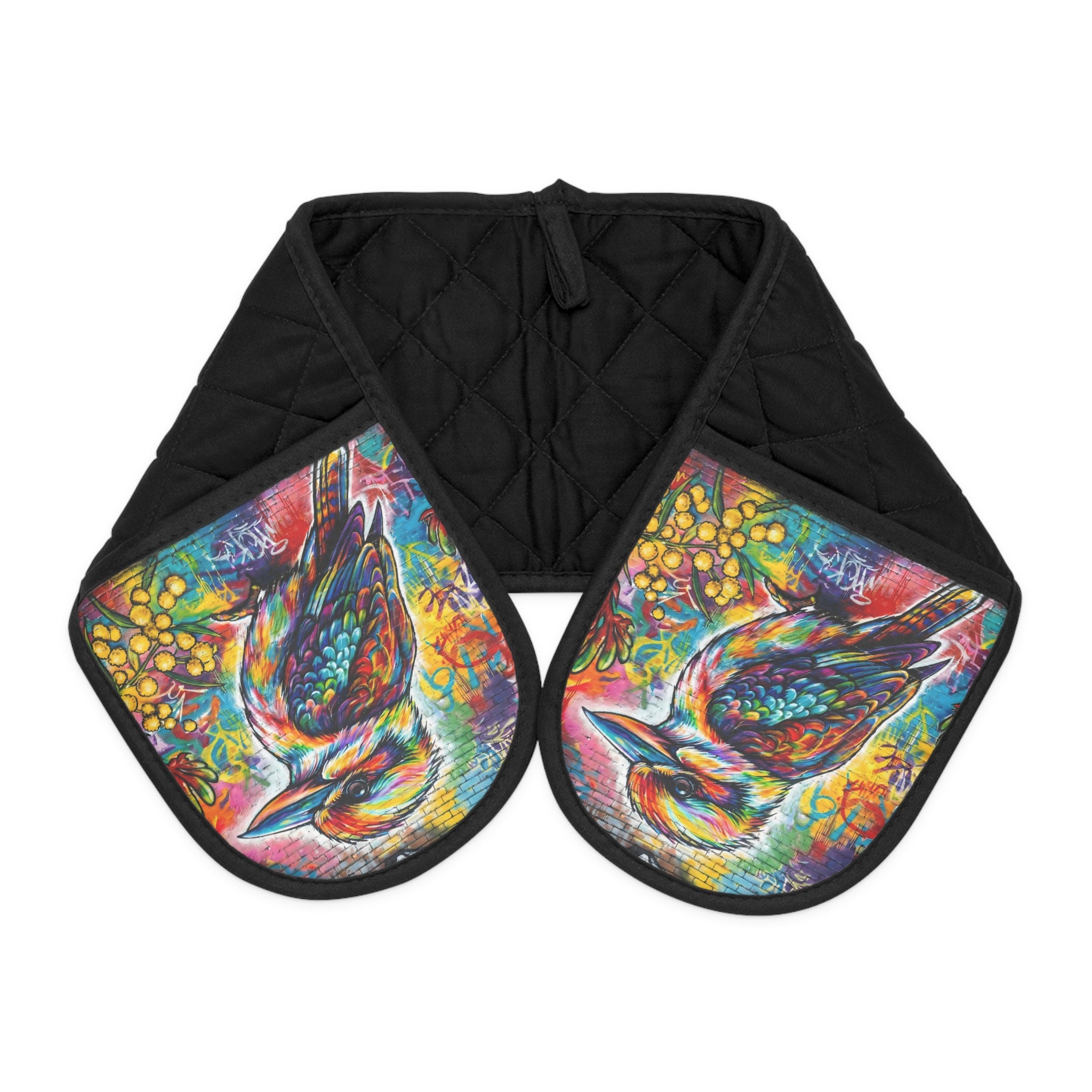 Colorful Kookaburra Oven Mitts - Heat-Resistant Long Double-Pocket Pot Holders