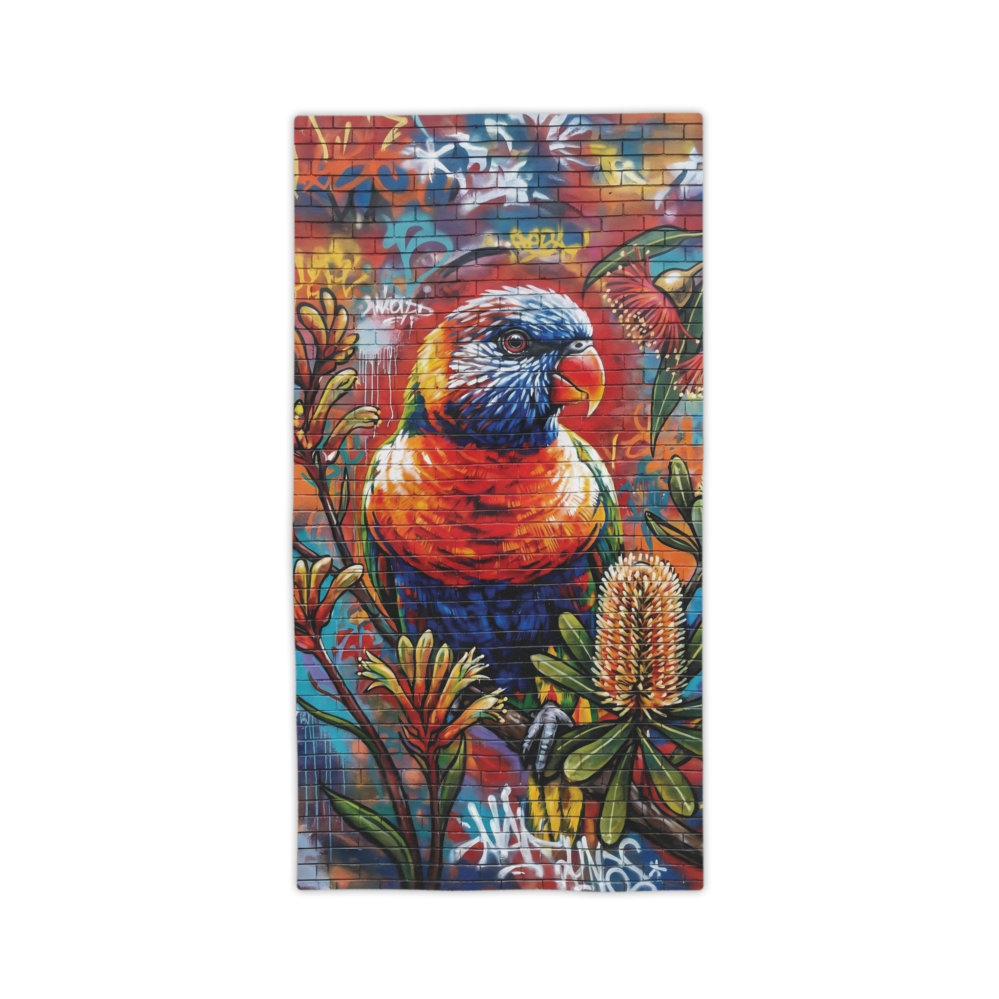 Rainbow Lorikeet Graffiti Beach Towel | Tropical Parrot Floral Print