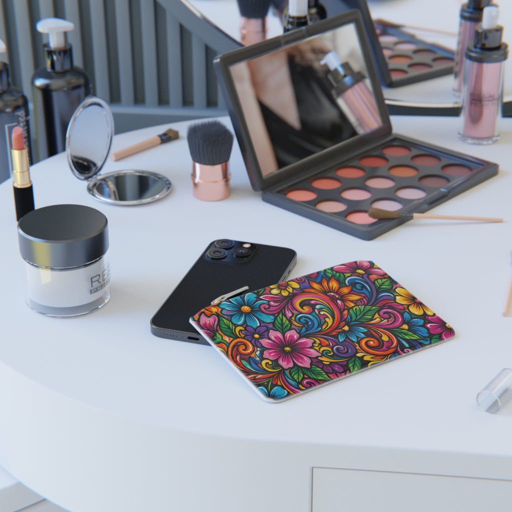 Mini Clutch Bag — Vibrant Floral Swirl Wallet, Colorful Boho Makeup Pouch
