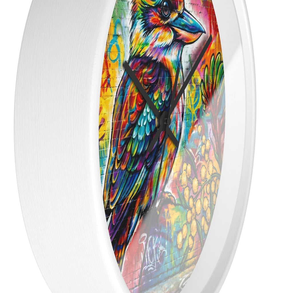 Colorful Kookaburra Wall Clock | Vibrant Bird Graffiti Art