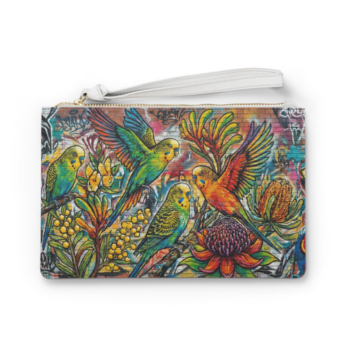 Clutch Bag - Vibrant Budgie Wildflower Wristlet