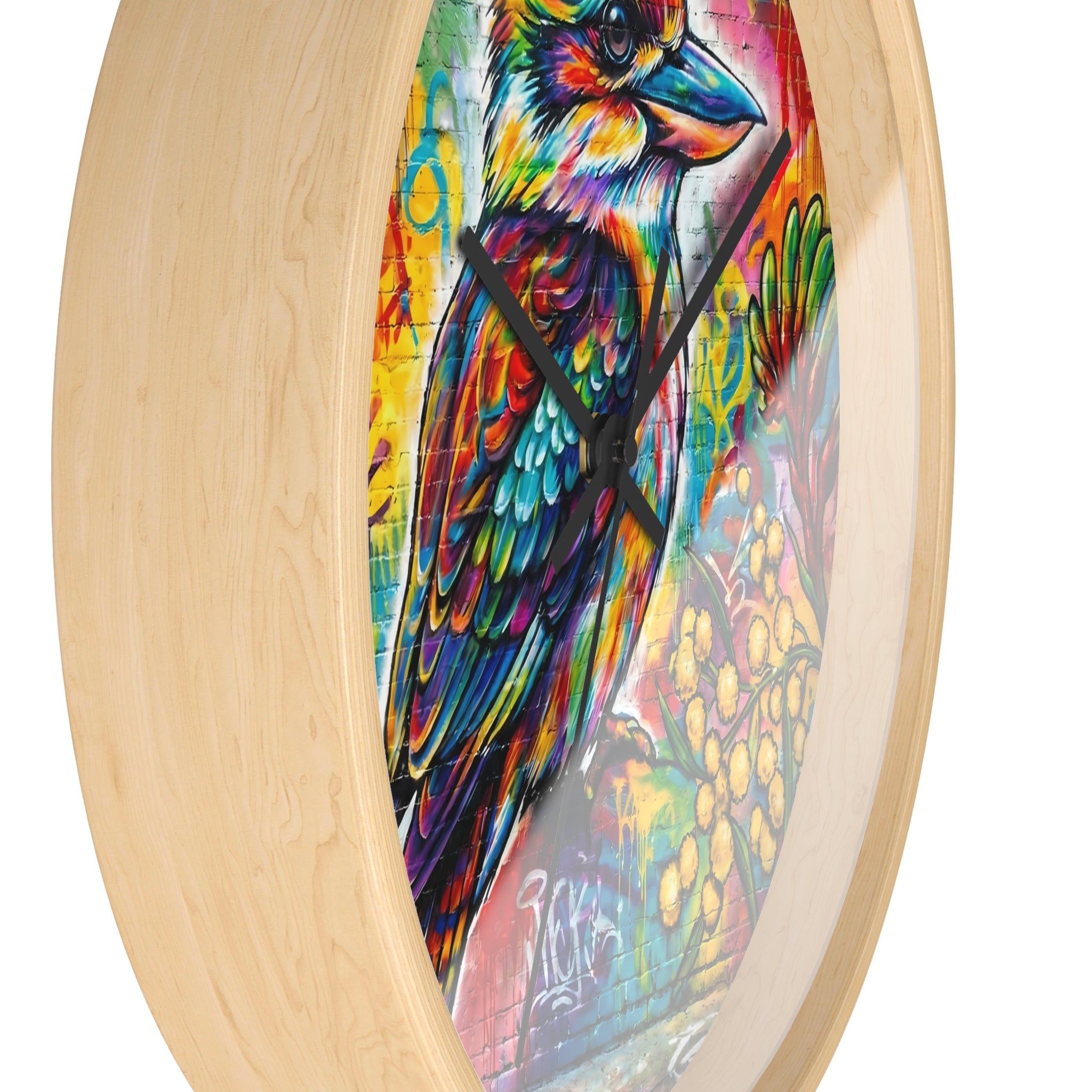 Colorful Kookaburra Wall Clock | Vibrant Bird Graffiti Art